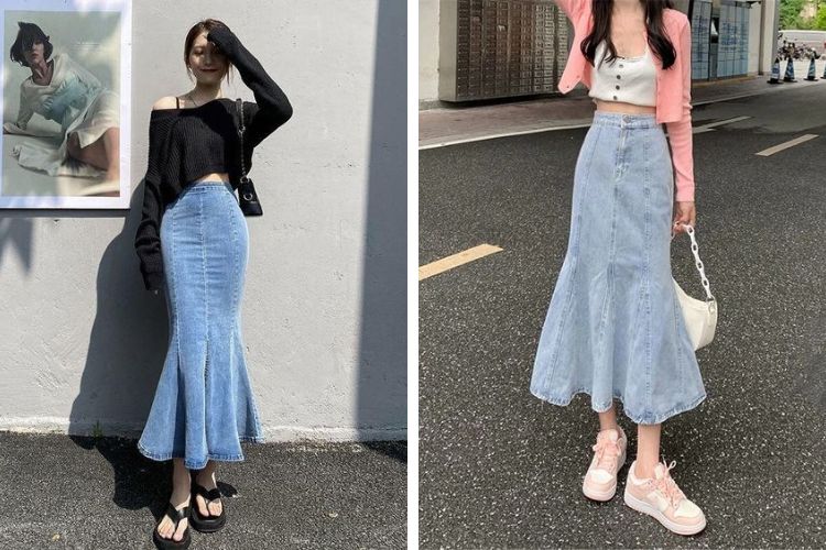 chân váy jean đuôi cá